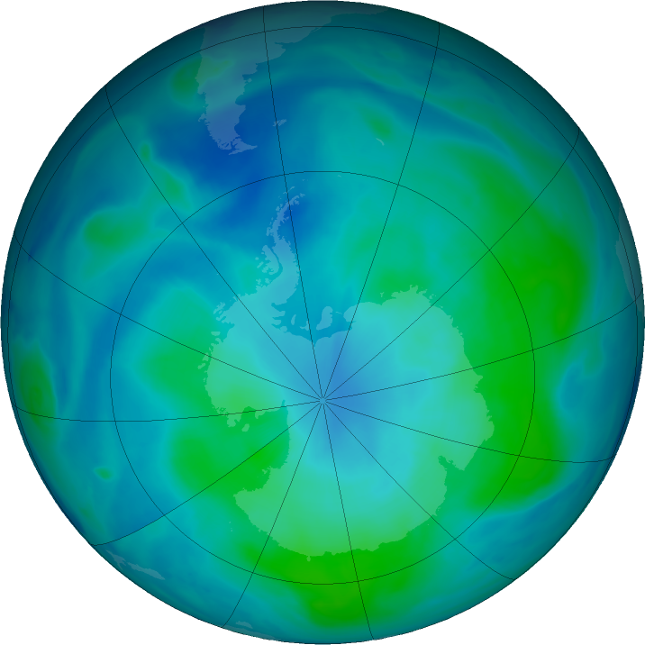 Antarctic ozone map for 23 February 2022